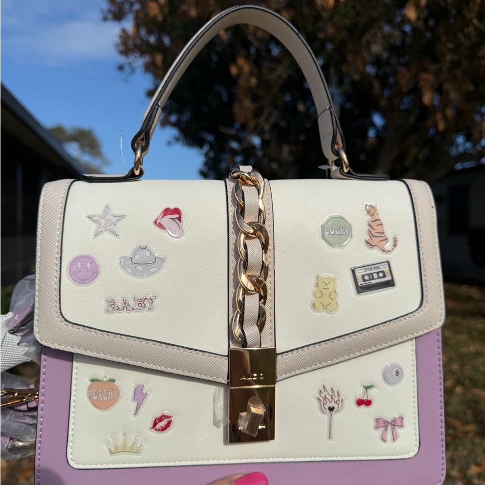ALDO Cream and Purple Satchel with Gold Accents - Picture 9 of 15